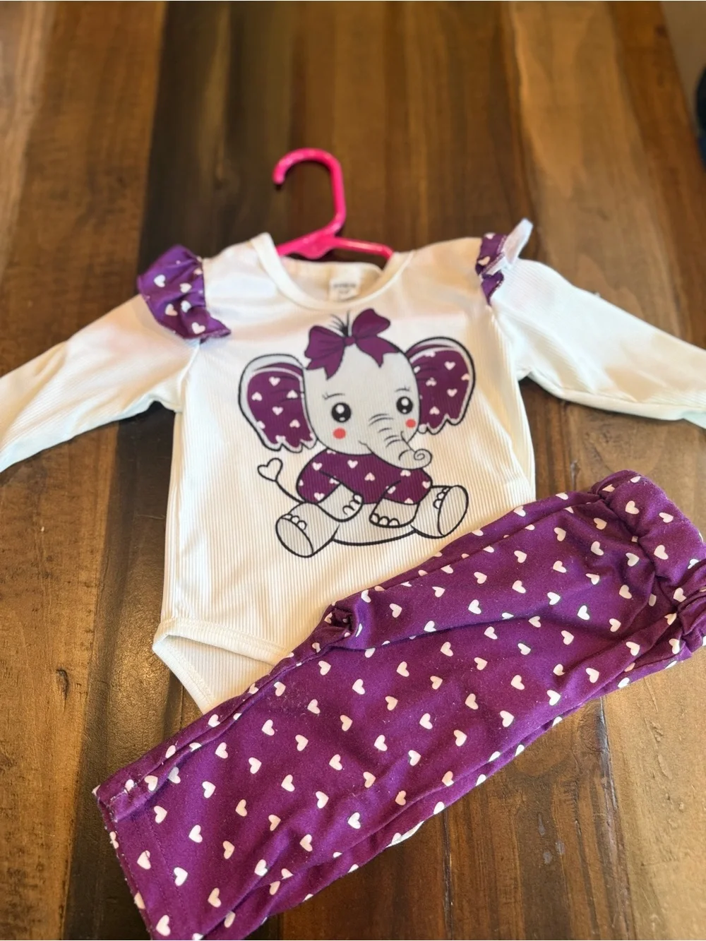 Purple Heart Elephant Baby Girls set